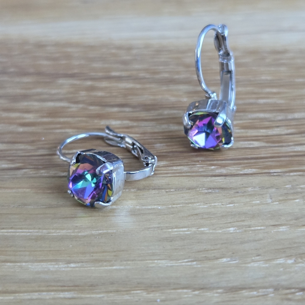 Rhodium Lever Back Drop Earrings, Volcano Crystals, Hand Crafted - Picture 8 of 14
